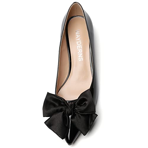 WAYDERNS Women's Pointed Toe Slip On Block Patent Bow Chunky Low Heel Pumps Shoes 1.5 Inch3