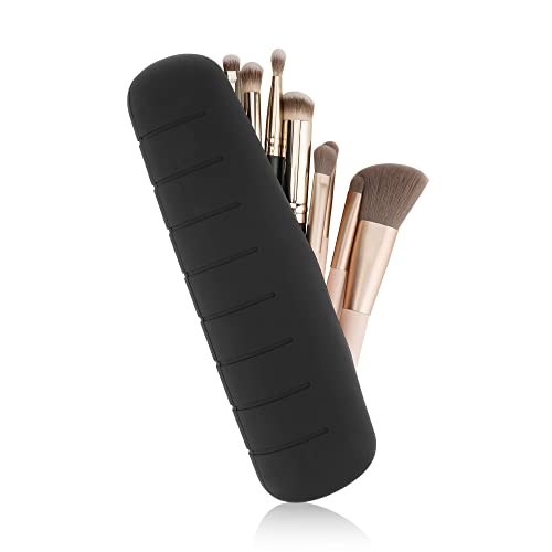 RHCOM Large Capacity Trendy Makeup Brush Holder ,Silicone Makeup Brush Travel Case,Soft Trendy Makeup Brush Storage Box for All Your Brushes (Black)