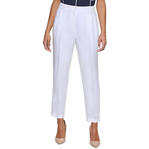 Calvin Klein Womens Petites Linen Blend Slim Leg Ankle Pants White 4P