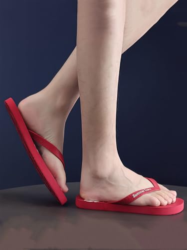 1Pair Men Summer Flip Flops - Beach Vacation Style Non - Slip Clip - On Sandals with Soft Bottom for Outdoor Use, Red, 424