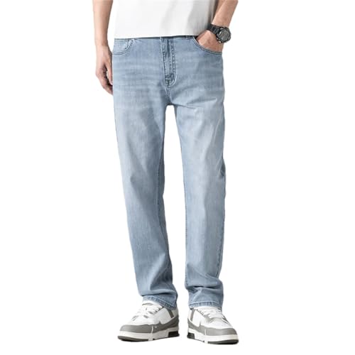 Men Straight Light Blue Business Casual Full Length Trousers Stretch Extended Length Extra Long Jeans