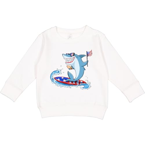 inktastic Fourth Of July Shark Surfing Toddler Sweatshirt 2T White 3b757