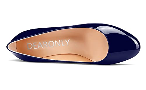 DearOnly Women's Mid-Heels Wedge Pumps Slip-On Sexy Round-Toe 2" Heels Pump3