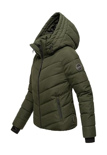 MARIKOO Winterjacke Damen (XS-3XL) - Wasserabweisend, Warm, Kapuze abnehmbar, Winddicht - Steppjacke, Frauen - Stehkragen, 4 Taschen, verlängerter Zipper - Dark Olive S