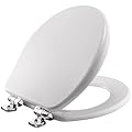 Bemis Alesio Slow Close Toilet Seat, Sleek Chrome Hinges and Adjustable Perfect Fit Wood Seat, Made in USA, Round, White