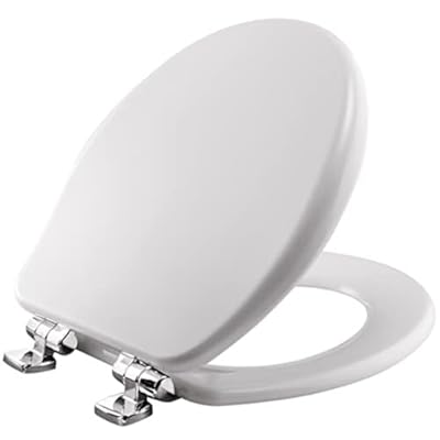 Bemis Alesio Slow Close Toilet Seat, Sleek Chrome Hinges and Adjustable Perfect Fit Wood Seat, Made in USA, Round, White