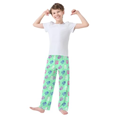 ZZXXB Colorful Pirate Skulls Boys Long Pants Soft Trousers Elastic Waist Kids Lounge Bottoms with Pockets S-XL2