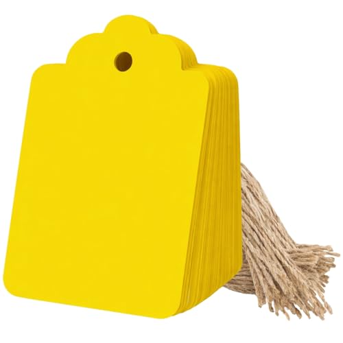 Image of CVANU 150pcs Premium Color Tag Blank Hanging with Pre-Punched Hole Tags for DIY Crafts, Gift Wrapping, Labelling & Writable Decorative Tags for All Occasions (2.85in X 1.7in) Yellow2