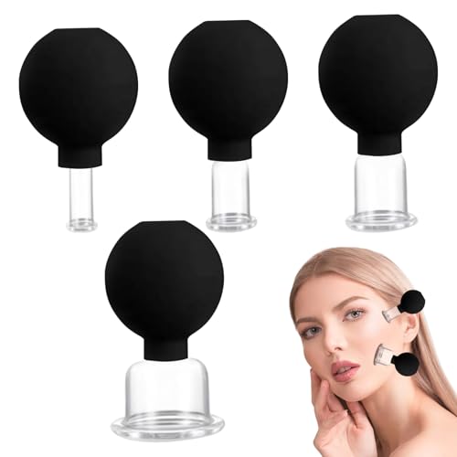 Facial Cupping - Ventosas De Succión Para Terapia Facial | Set de 4 Ventosas de Succión al Vacío para Masaje en Piernas, Brazos, Espalda y Hombros con Herramienta Corporal