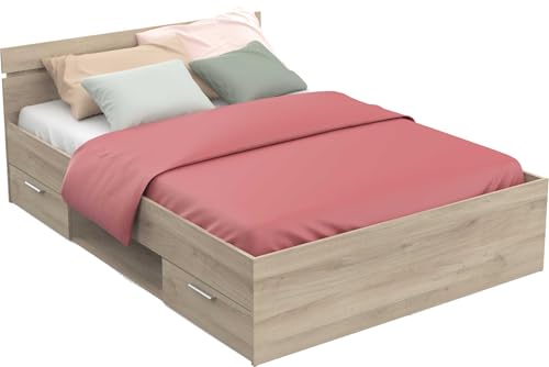 Demeyere Lit Double pour Adulte Michigan 140 X 200 cm 2 Tiroirs / 1 Niche - Style Industriel -...