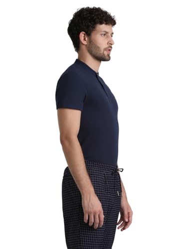 Image of Jack & Jones Men's Cotton Blend Henley Style Solid Slim Fit T-Shirt