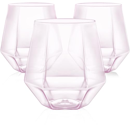 Image of Maaacute 40 Pack Plastic Stemless Wine cocktail Whiskey Champagne Glasses, 12 Oz Disposable Unbreakable Cups for Party Bars Wedding Tasting (Pink)