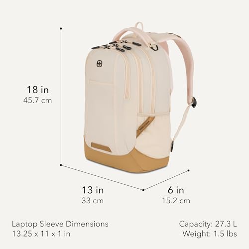 Image of SWISSGEAR Cecil 18-Inch Laptop Backpack Fits 16-Inch Laptop, Travel Daypack with Organizer Pockets, Water Bottle Holders & Padded Straps - Cream /Warm Sand