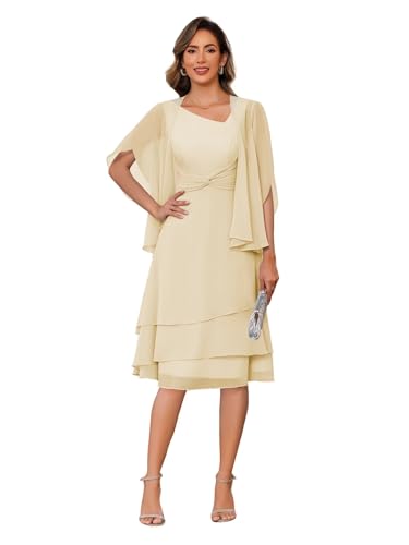 Image of Clothfun Women's Chiffon 2 Piece Mother of The Bride Dress 2026 Pleated Wedding Guest Dress