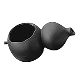 TOBBOMEY Ceramic Gourd Waterfall Jar Tabletop Fountain for Indoor and Outdoor Decor, Black Small Size