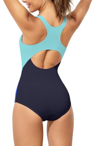Image of Beautikini Period Swimwear One Piece Leakproof Menstrual Swimsuit Racerback Color Block Bathing Suit for Teen Girls Women