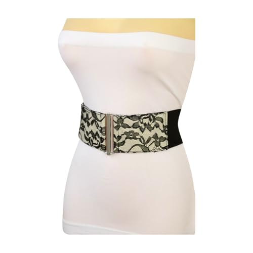 Generic Women Black Elastic Fashion Belt - Hip High Waist Wide Waistband Flower Lace Fabric Size S M z2024