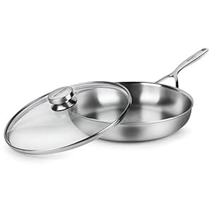 Demeyere 5-Plus 11″ Fry Pan Skillet with Glass Lid – 5-Ply Stainless Steel, Made in Belgium