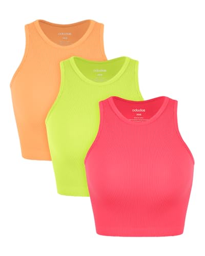 Image of ODODOS 3-Pack Seamless Crop Tank for Women Ribbed Soft High Neck Cropped Tops