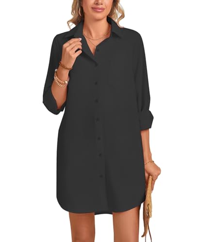 Image of MINTLIMIT Womens Button Down Shirt Dress Spring Summer Loose Casual Long Sleeve Shirt Dresses with Pockets 2025 Trendy