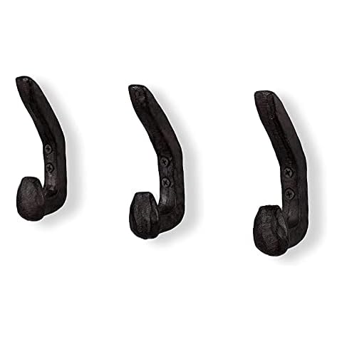 Rustic State Halle Wall Mount Cast Iron Hooks Coat Towel Bag Hat Hanger Multiuse Entryway Railroad Spike Rack Black Set of 3 Cover