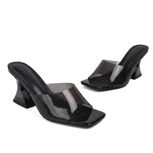 Image of Women Sexy Clear Kitten Heels Sandals Transparent Square Open Toe Slipper Dress Shoes