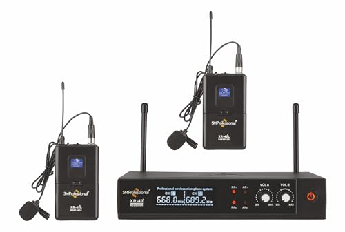 Image of The Studiomaster XR 40 LL Dual UHF Wireless Microphone System - Two Lavalier (Lapel) Mics with Receiver for Stage, Lectures, Public Speaking & Events