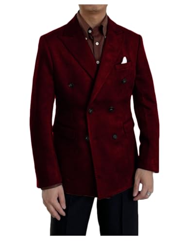 Men's Suede Double Breasted Blazer Peaked Lapel Business Jacket Formal