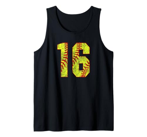 Softball #16 Jersey Fastpitch Softball Mom Number 16 Fan Tank Top