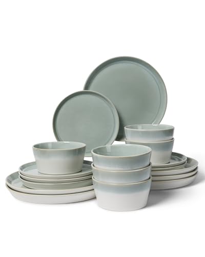 Image of Pokini Ceramic Plates and Bowls Sets for 6, 18pcs Dinnerware Sets, Dish Set