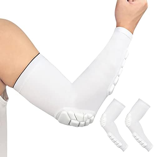 Maois 2 Pack Padded Arm Sleeves, Youth Adult Basketball Shooter Sleeves with Crashproof EVA Pads, Elbow Forearm Compression Protection for Baseball Football Volleyball Cycling, White