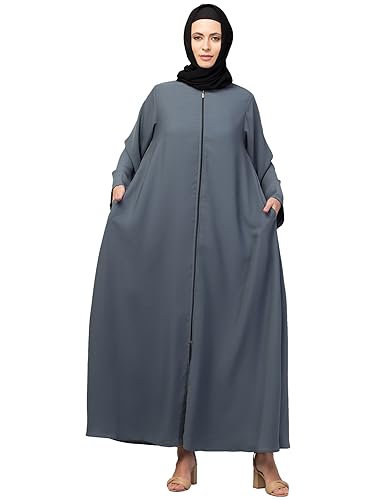 Image of Mallika Women Modest Wear Nida Matt Front Open Zipper Abaya Burkha for Everyday use (Grey, XS)