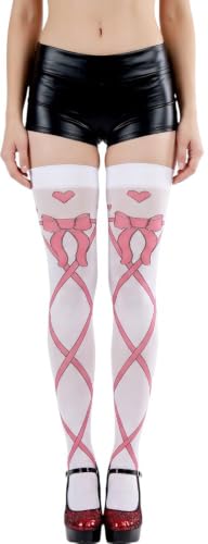 Image of ToBeInStyle Women's Cute Romantic Love Heart Print Thigh High Stockings