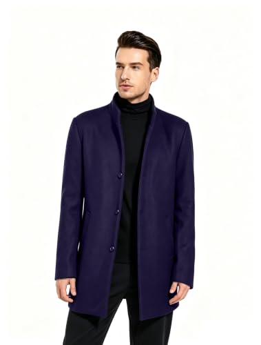 Image of FTCayanz Mens Trench Coat Wool Blend Single Breasted Overcoat | Stand Collar, Fall Slim Fit Top Coat, Winter Warm Coats for Men, Business Work Formal Casual Jacket, Daily Outwear