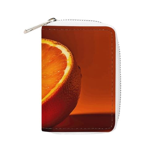 RFID Credit Card Holder Wallets for Women Cute Small Leather Ladies Cardholder Wallets Half An Orange Card Organizer Case with Zipper