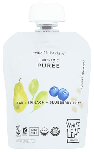 White Leaf Provisions Baby Food Puree Pear Spinach Blueberry Oat Organic 3.17 Ounce