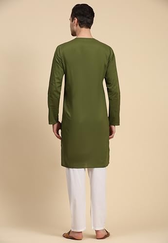 Image of SKAVIJ Men's Pure Cotton Solid Kurta Pajama Set Round Neck Casual Yoga Dress