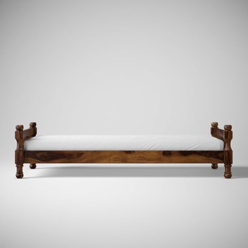 Image of Solid Sheesham Wood Single Bed Without Storage, Diwan for Bedroom, Livingroom and Home Palang