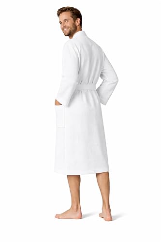 Image of Turkish Linen Men's Waffle Bathrobe Lightweight Kimono Spa Robe - Quick Dry Bath & Shower Robe for Men with Pockets