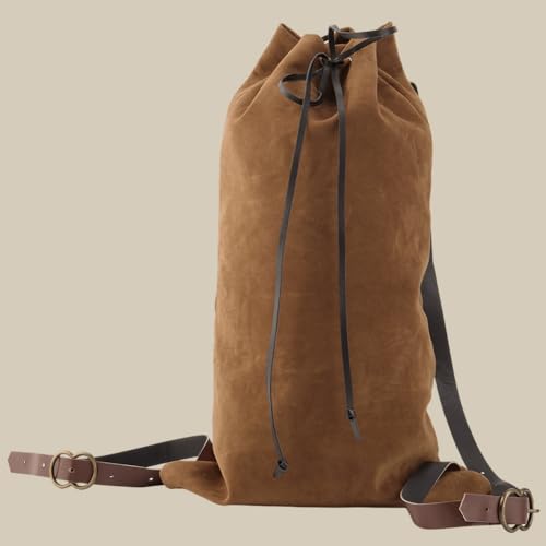 Image of GORGECRAFT Medieval Drawstring Backpack Vintage Fibre Viking LARP Renaissance Bag with PU Leather Straps and Alloy Clasps Portable Pouch for Outdoor Activities Cosplay Gym Workout Swim Beach 18x10.8in