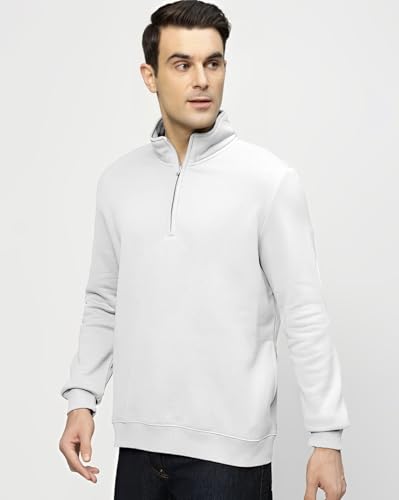 Image of AUSK Mens Sweatshirt with Neck Zipper || Full Sleeve Polo Collar Jacket for Winter wear Fleece Fabric Sweatshirt for Man