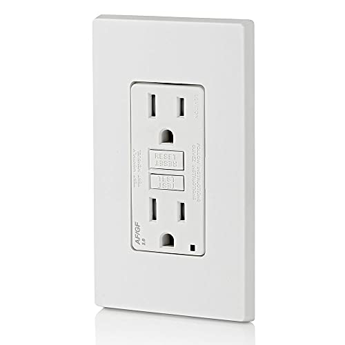 Image of Leviton Dual-Function AFCI /GFCI Outlet, 15 Amp, Self Test, Tamper-Resistant with LED Indicator Light, Protection from Both Electrical Shock and Electrical Fires in One Device, AGTR1-W, White