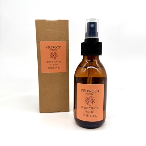 Image of Kelbrook Aromas Winter Spiced Orange Room Spray | Amber Glass Bottle with Spray Nozzle | Luxury Home Fragrance Mist with Presentation Box | 150ml | Vegan and Vegetarian Friendly | Made in the UK