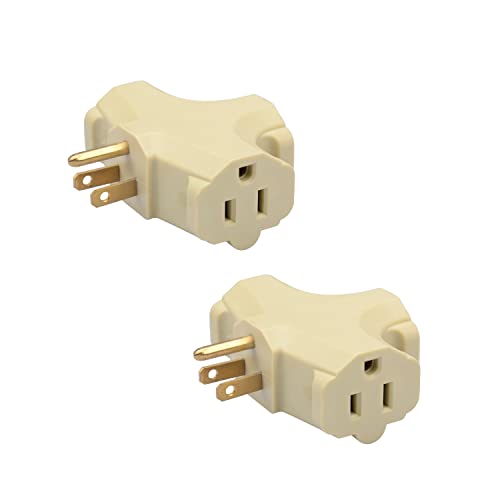 SureSave USA 3-Outlet Grounding Adapter, Heavy Duty 15-Amp Plug, Fire Retardant PVC, T-Shape Design, UL Listed, Beige 2 Pack