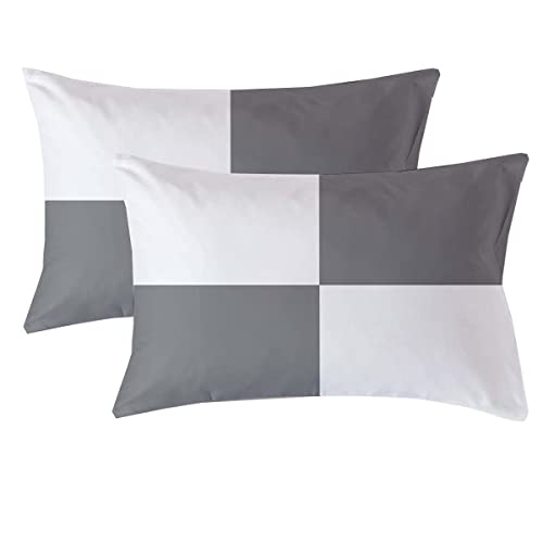 Image of Microfiber Pillow Set of 2 for Sleeping - 16x24 Inches, Light Grey and White