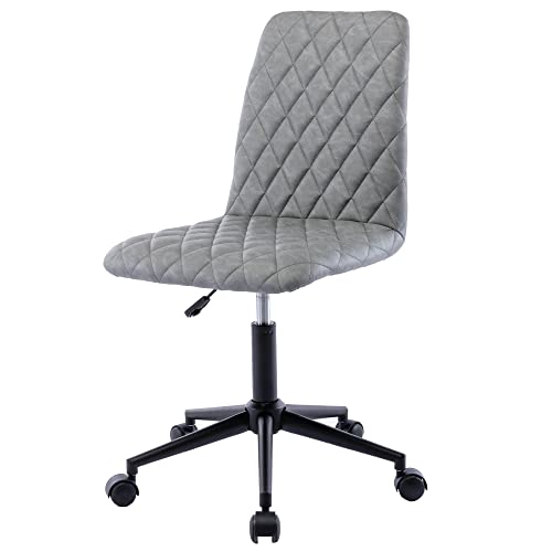 Silla de oficina ergonómica de piel sintética para computadora, sin brazos, silla giratoria de tela, para oficina en casa, dormitorio, color gris