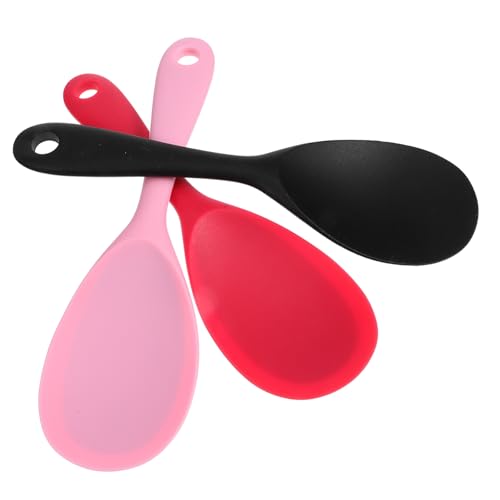 HAWILLOSCH 3個 耐熱シリコンしゃもじ点 ノンスティックご飯スプーン 人間工学ハンドル付きライスパドル 炊飯器用調理 盛り付け用キッチンツー