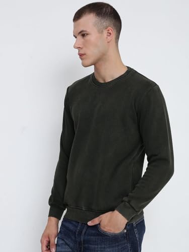 Image of SHOWOFFFF Men Solid Pullover Sweatshirt | Round Neck Full Sleeves Cotton Sweatshirt's for Mens | Slim Fit Regular Length Sweatshirts for Men's