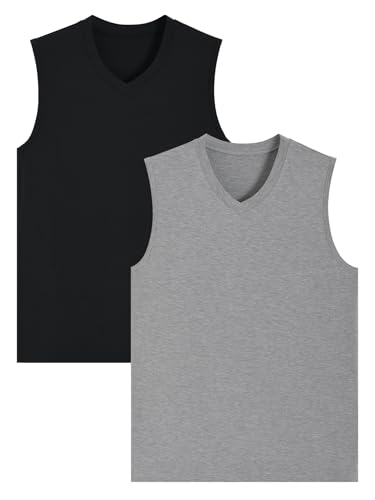 Latuza Men's Bamboo Viscose Pajama Shirt V-Neck Sleep Tank Top 2 Pack