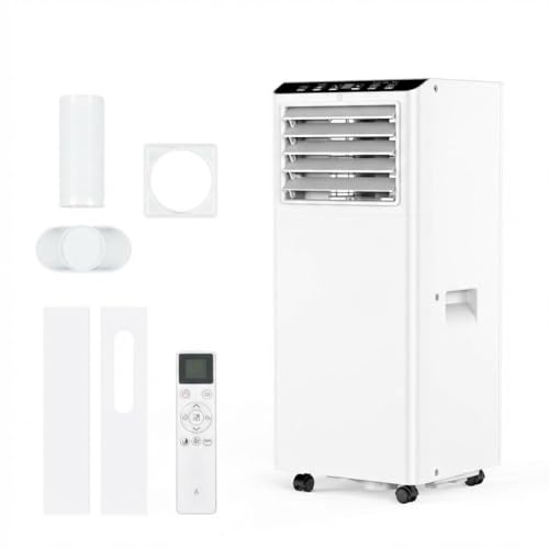Portable Air Conditioner 7000 BTU 4-in-1 Mobile AC Unit, Cooling, Dehumidifier, Sleep Mode & Fan with 2 Speeds, Digital Display & Remote Control, 24 Hour Timer & Window Kit for Rooms Up to 300sq.ft